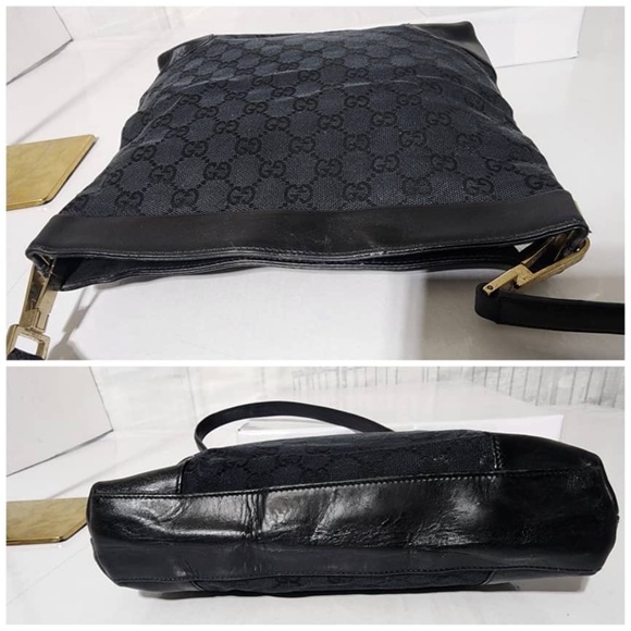 Authentic Gucci Vintage GG Canvas and Leather Shoulder Bag Black - Picture 9 of 12